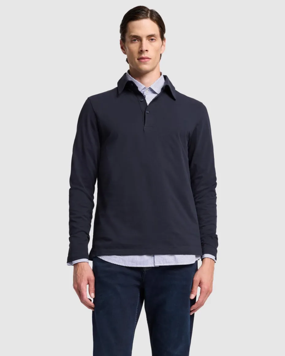 Long Sleeve Polo in Navy