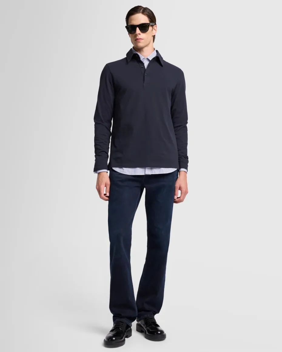 Long Sleeve Polo in Navy