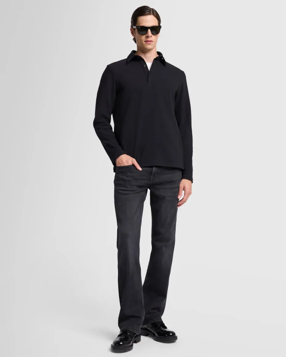Long Sleeve Polo in Navy