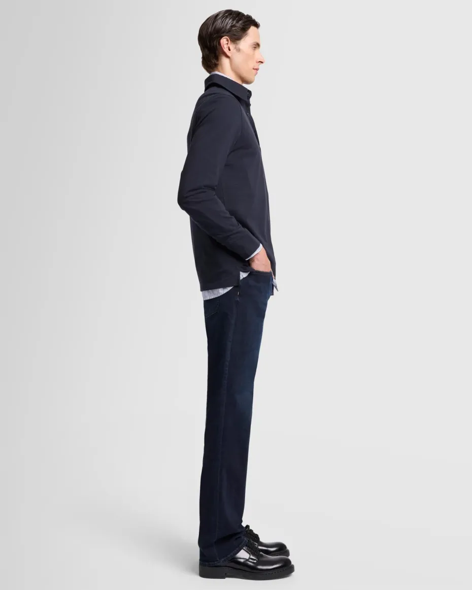 Long Sleeve Polo in Navy
