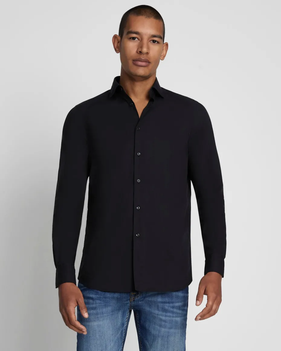 Long Sleeve Poplin Shirt in Black