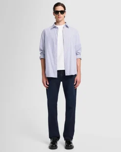 Long Sleeve Poplin Shirt in Navy Stripe