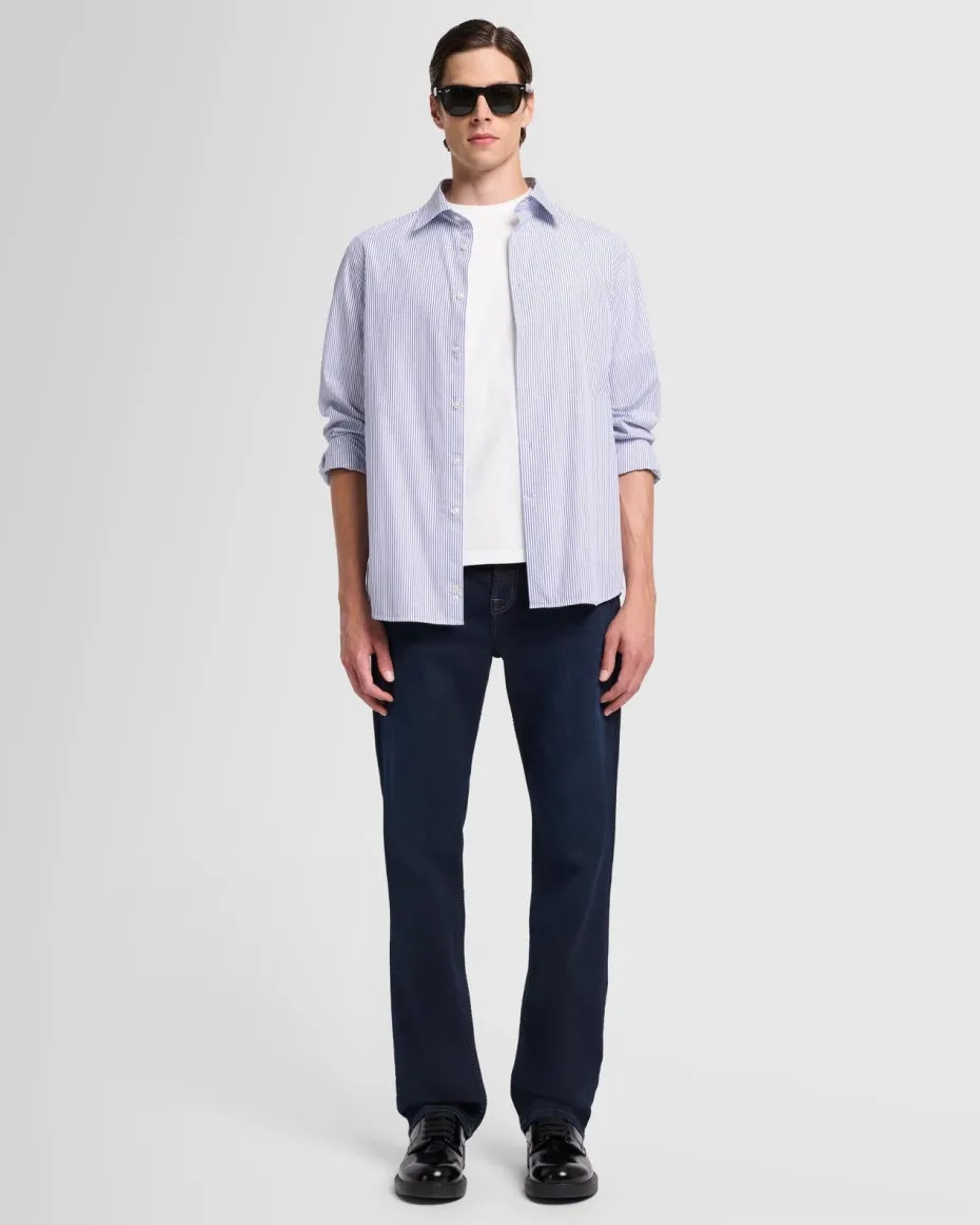 Long Sleeve Poplin Shirt in Navy Stripe