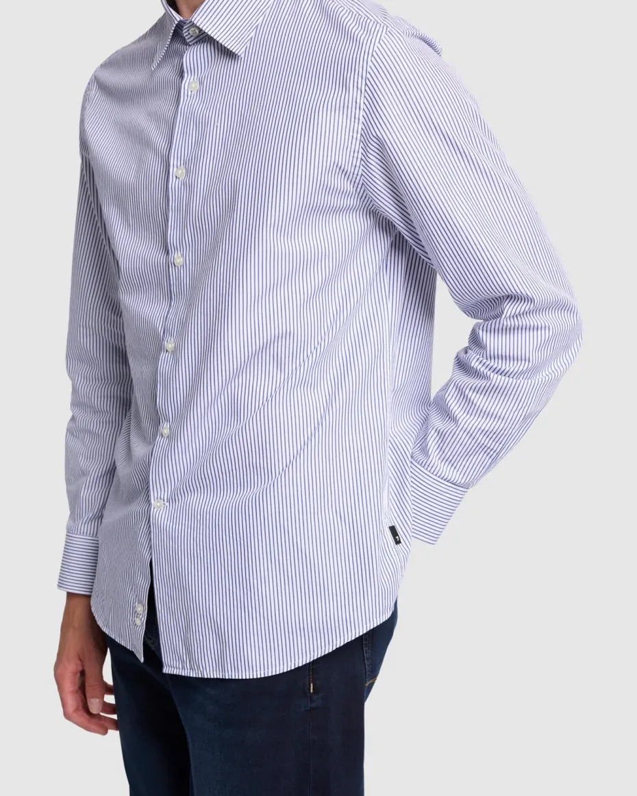 Long Sleeve Poplin Shirt in Navy Stripe