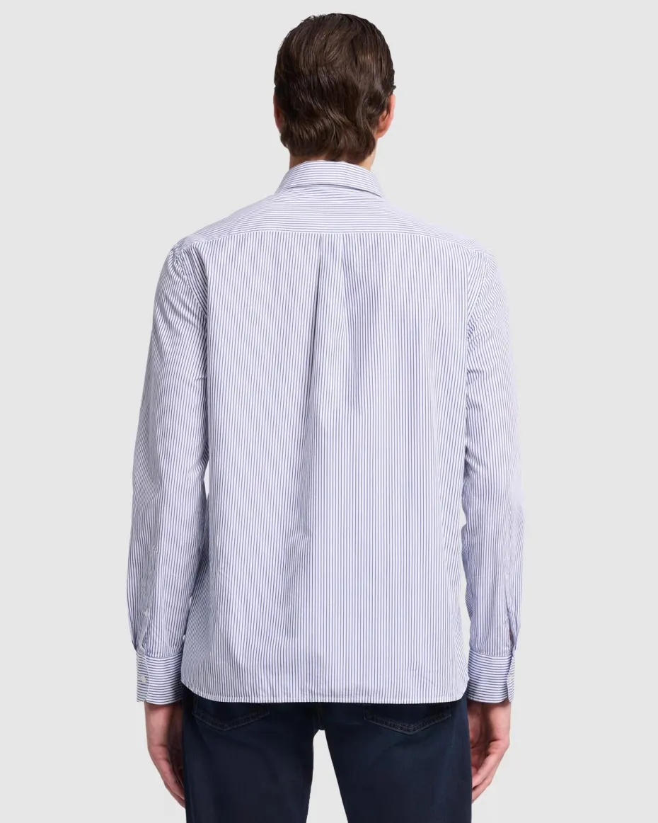 Long Sleeve Poplin Shirt in Navy Stripe