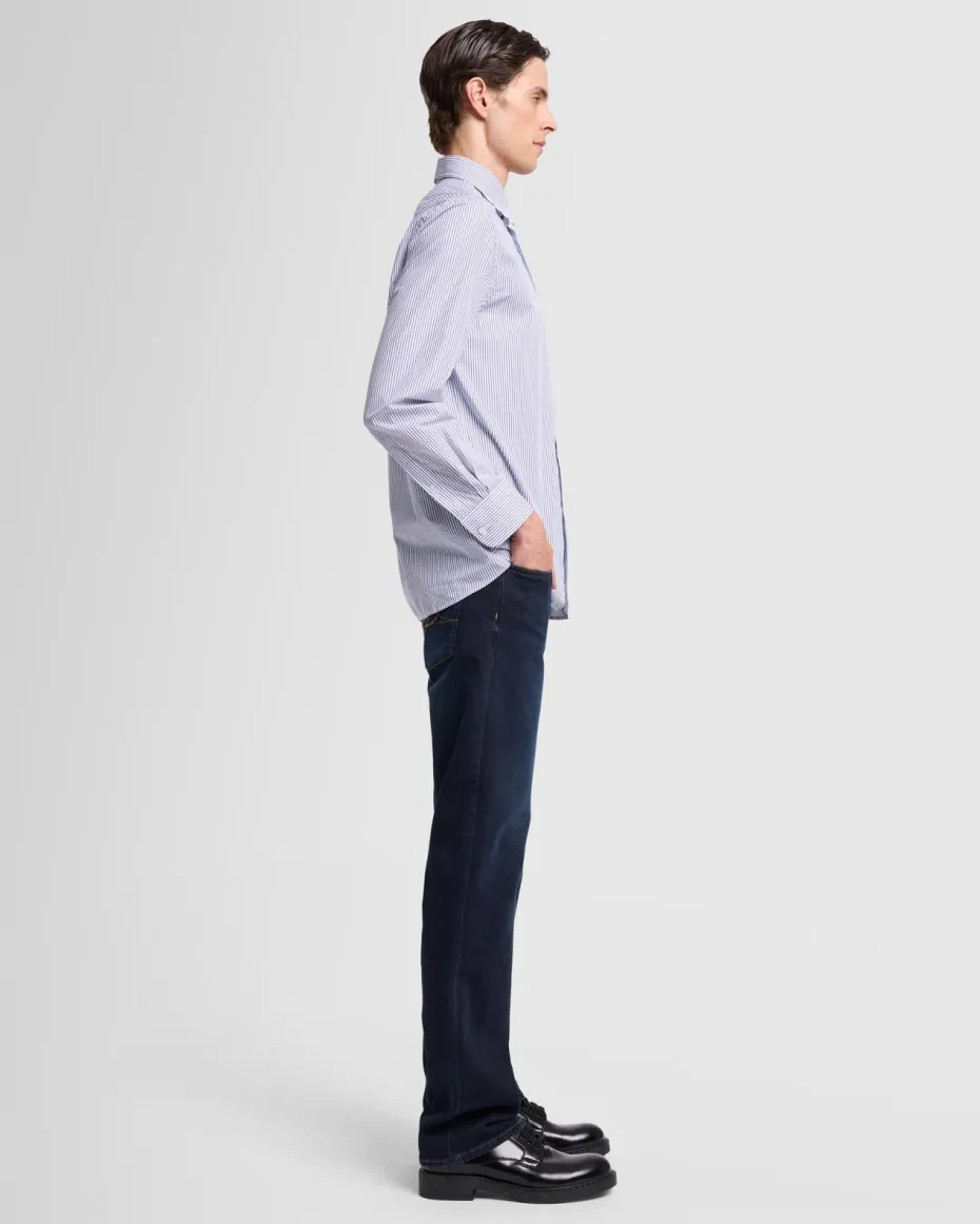 Long Sleeve Poplin Shirt in Navy Stripe