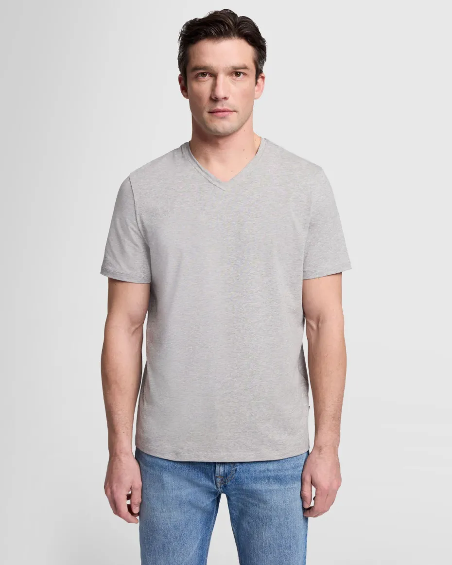 Luxe Performance V-Neck Tee in Grey Melange