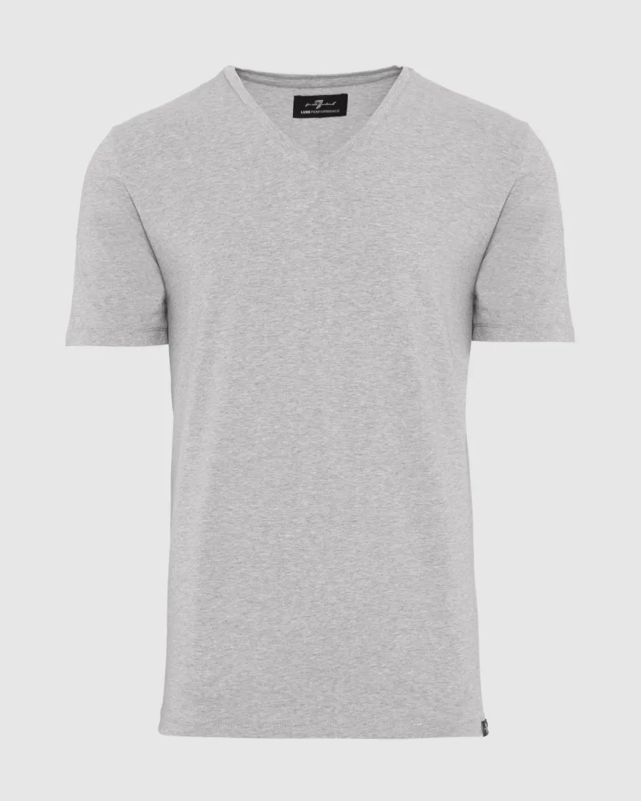 Luxe Performance V-Neck Tee in Grey Melange