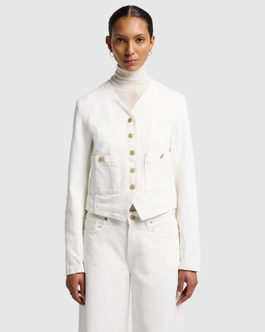 MANKIND Collarless Jacket in Vintage White