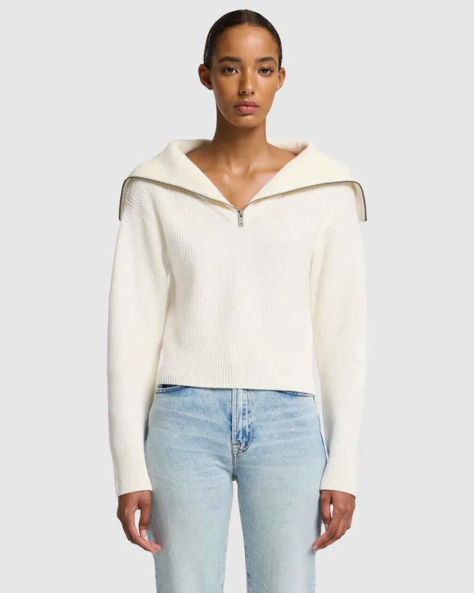 Merino Half Zip Sweater in Off White