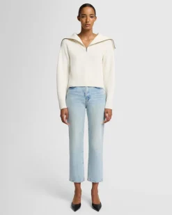 Merino Half Zip Sweater in Off White