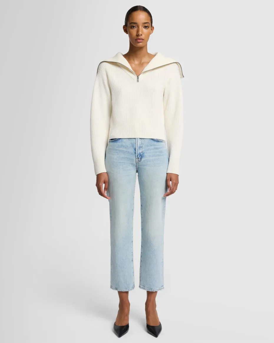 Merino Half Zip Sweater in Off White