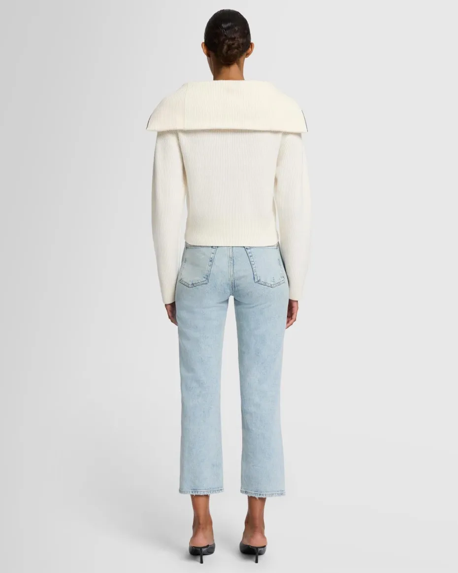 Merino Half Zip Sweater in Off White