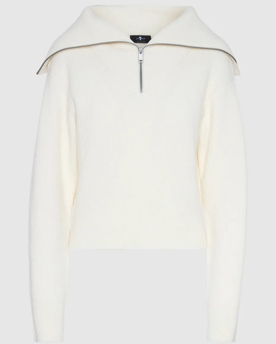 Merino Half Zip Sweater in Off White