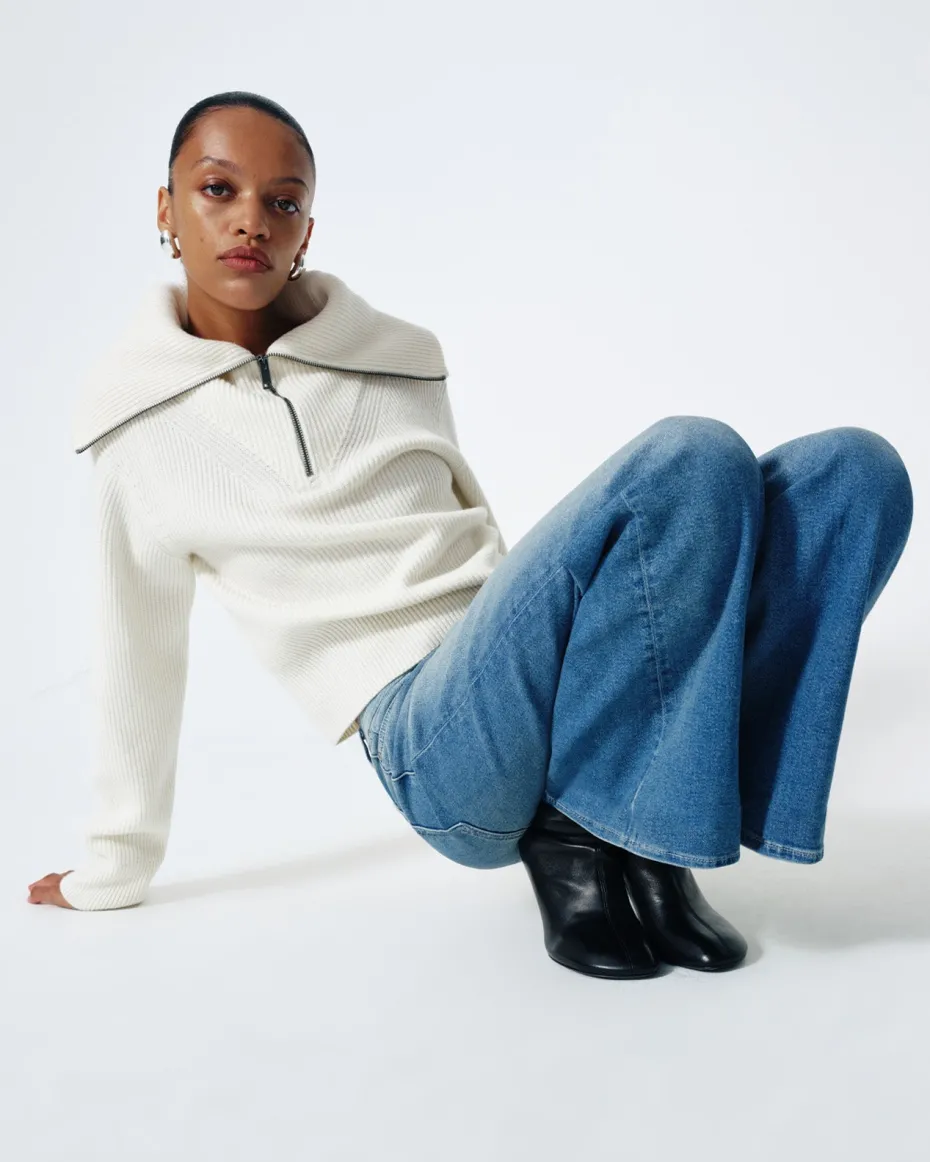 Merino Half Zip Sweater in Off White