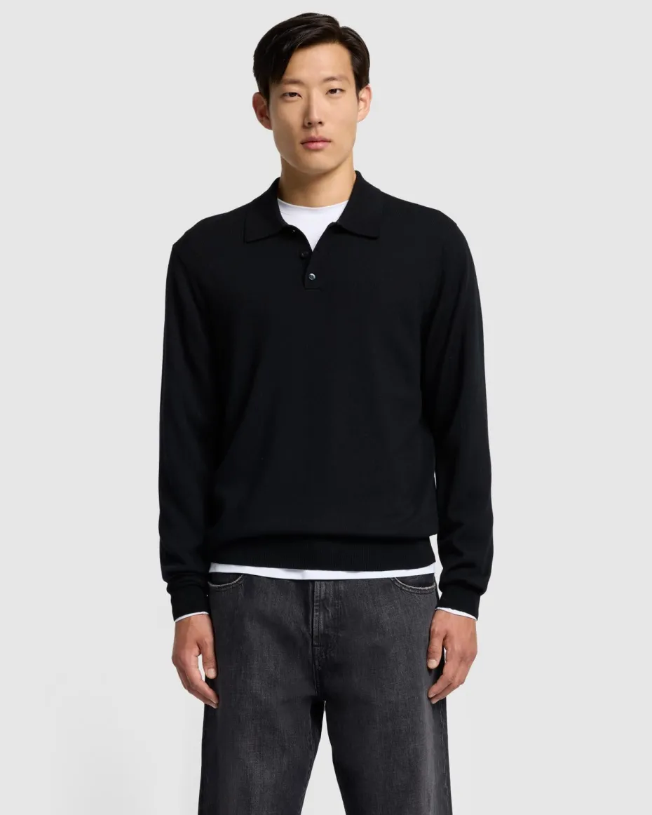 Merino Polo in Black