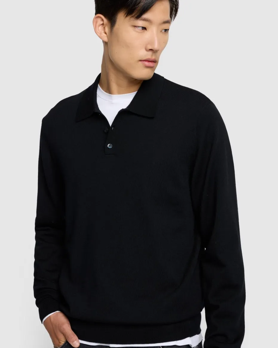 Merino Polo in Black