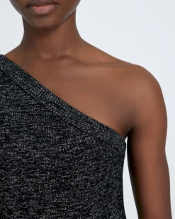 One Shoulder Sweater in Black Metallic