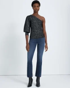 One Shoulder Sweater in Black Metallic