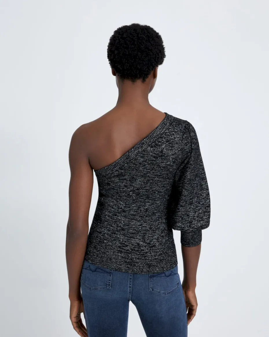 One Shoulder Sweater in Black Metallic