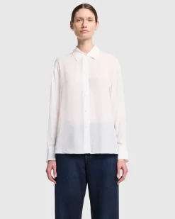 Oversized Silk Button Up in Off White