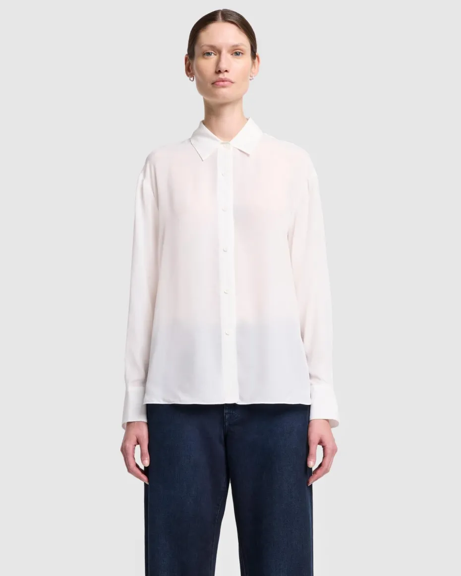 Oversized Silk Button Up in Off White