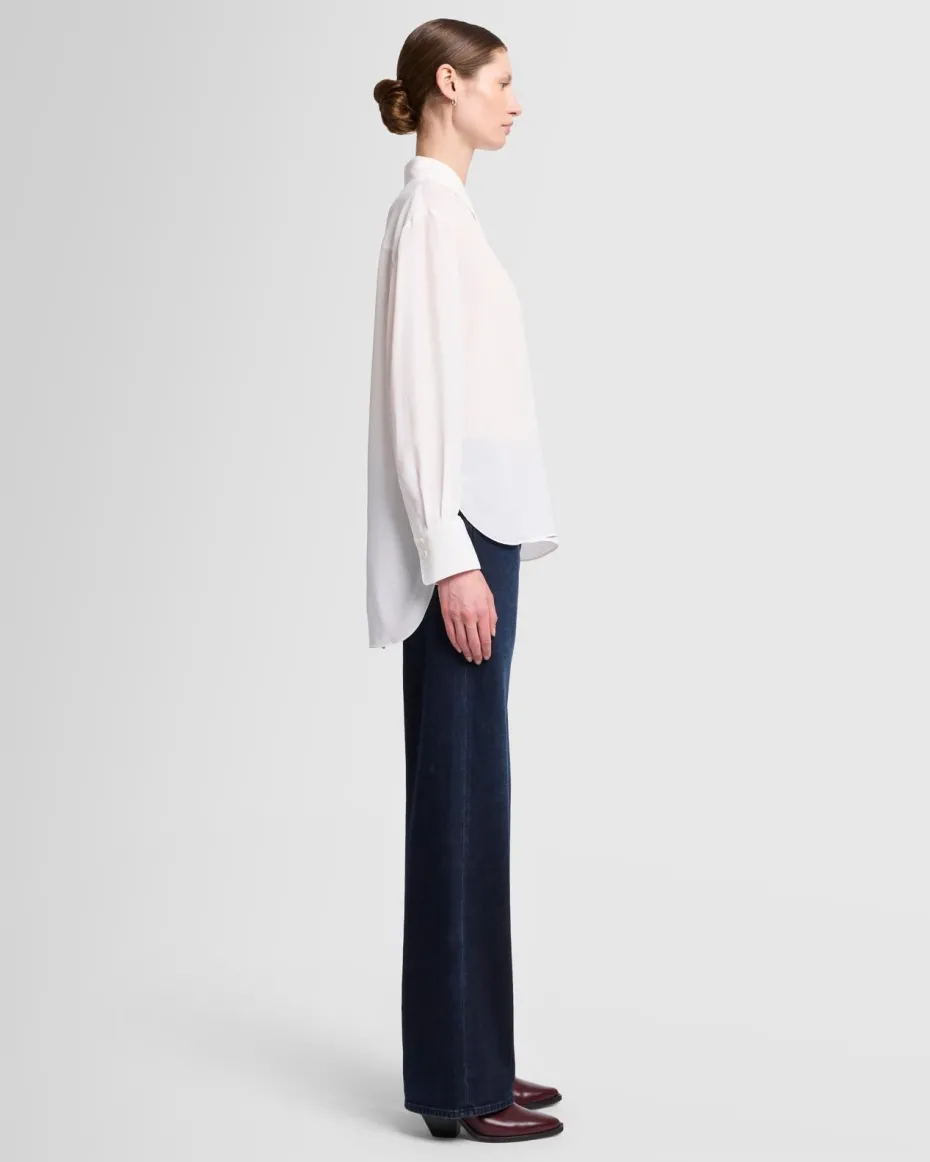 Oversized Silk Button Up in Off White