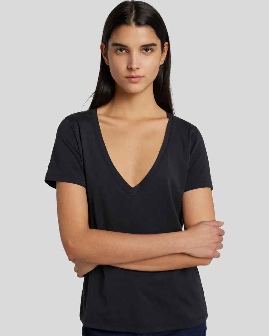 Pima Cotton Easy V-Neck Tee in Moonless Night