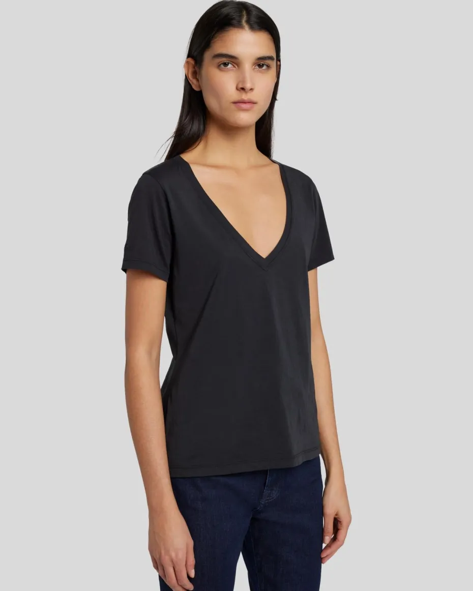 Pima Cotton Easy V-Neck Tee in Moonless Night