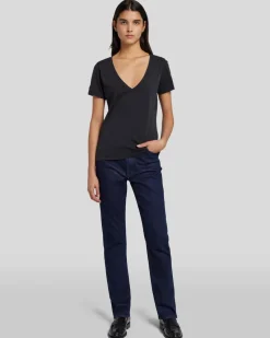 Pima Cotton Easy V-Neck Tee in Moonless Night