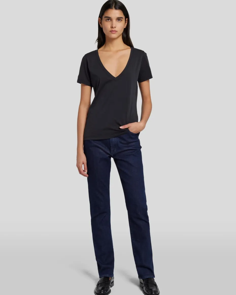 Pima Cotton Easy V-Neck Tee in Moonless Night