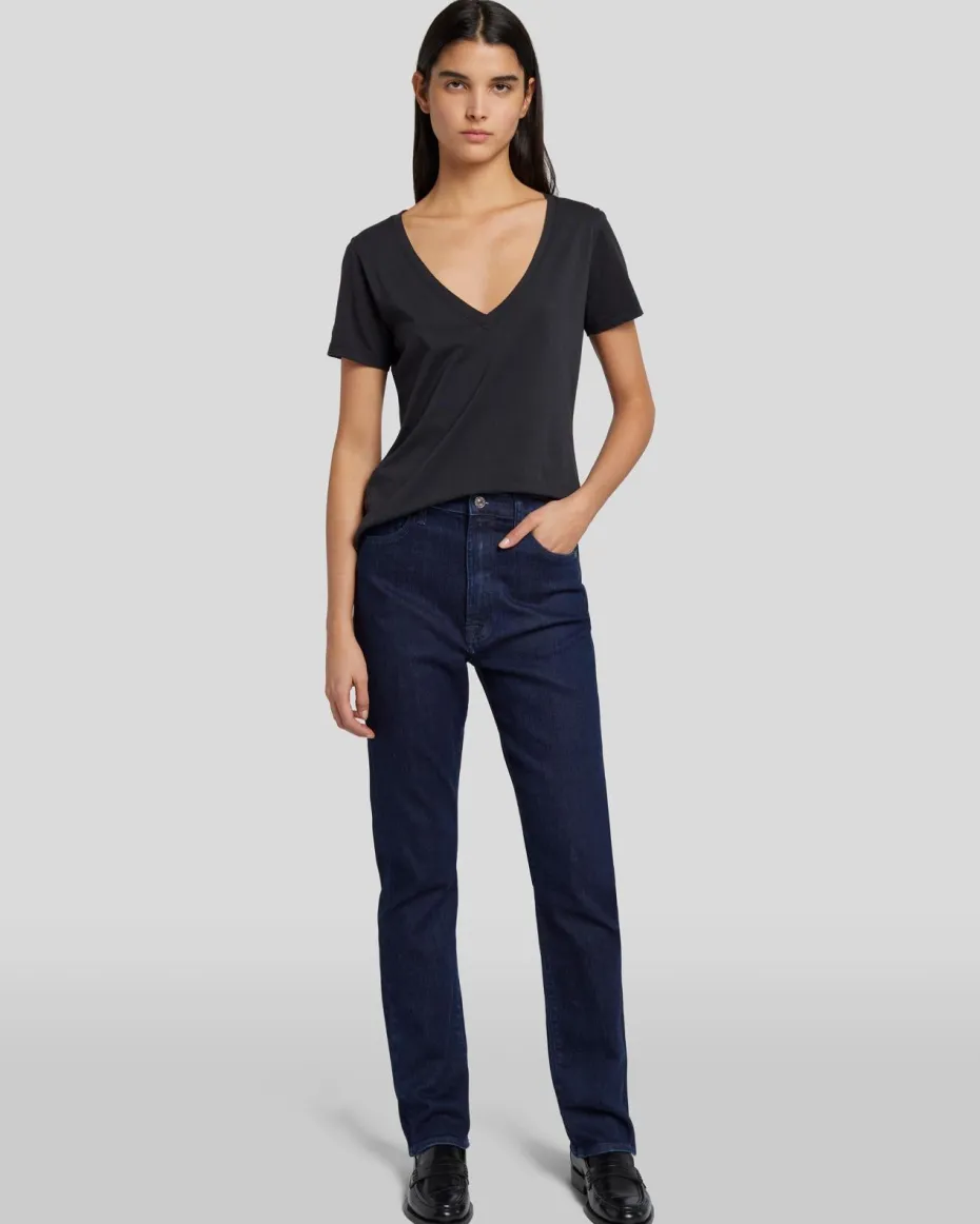 Pima Cotton Easy V-Neck Tee in Moonless Night