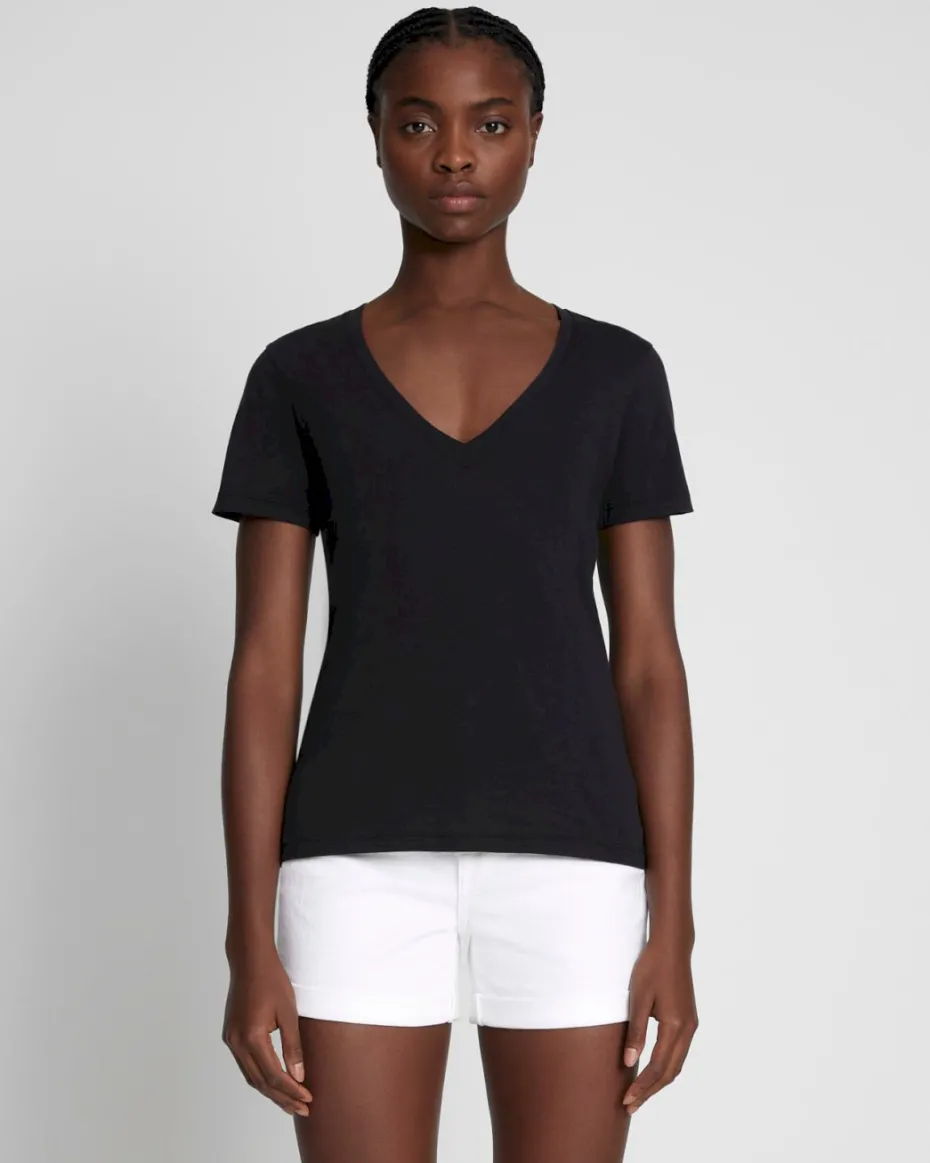Pima Cotton Easy V-Neck Tee in Moonless Night