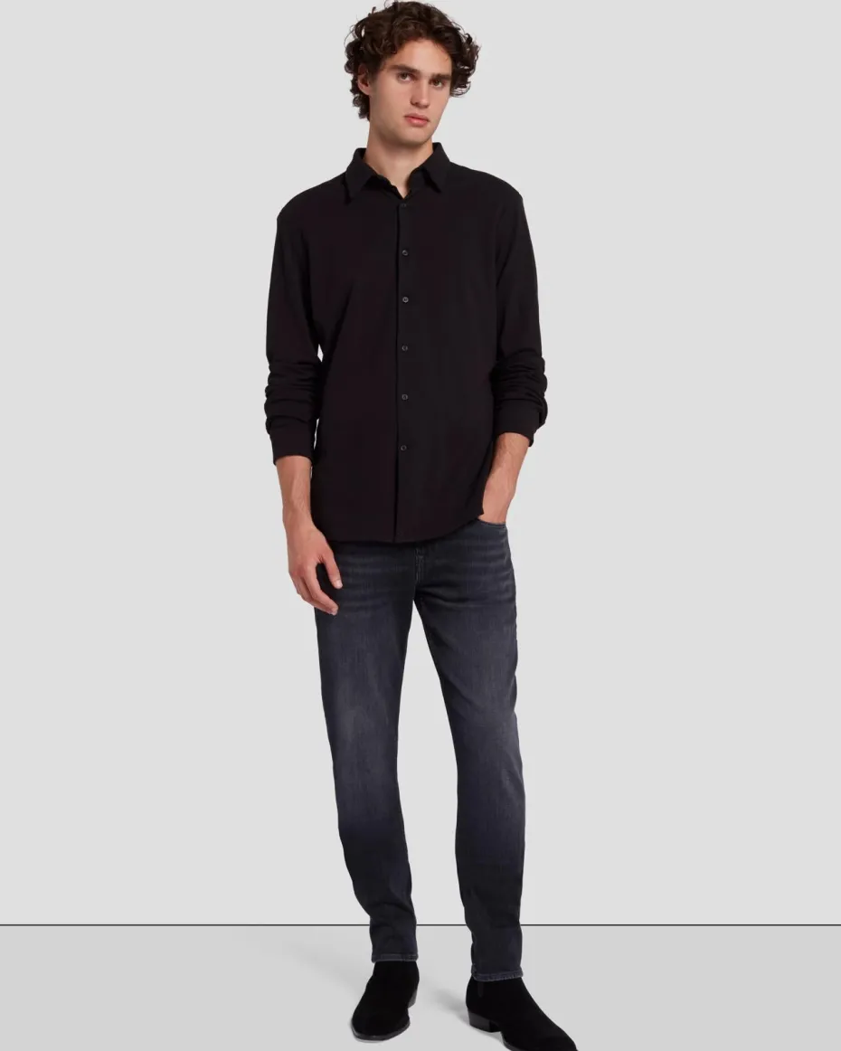 Pique Knit Button Down in Light Blue