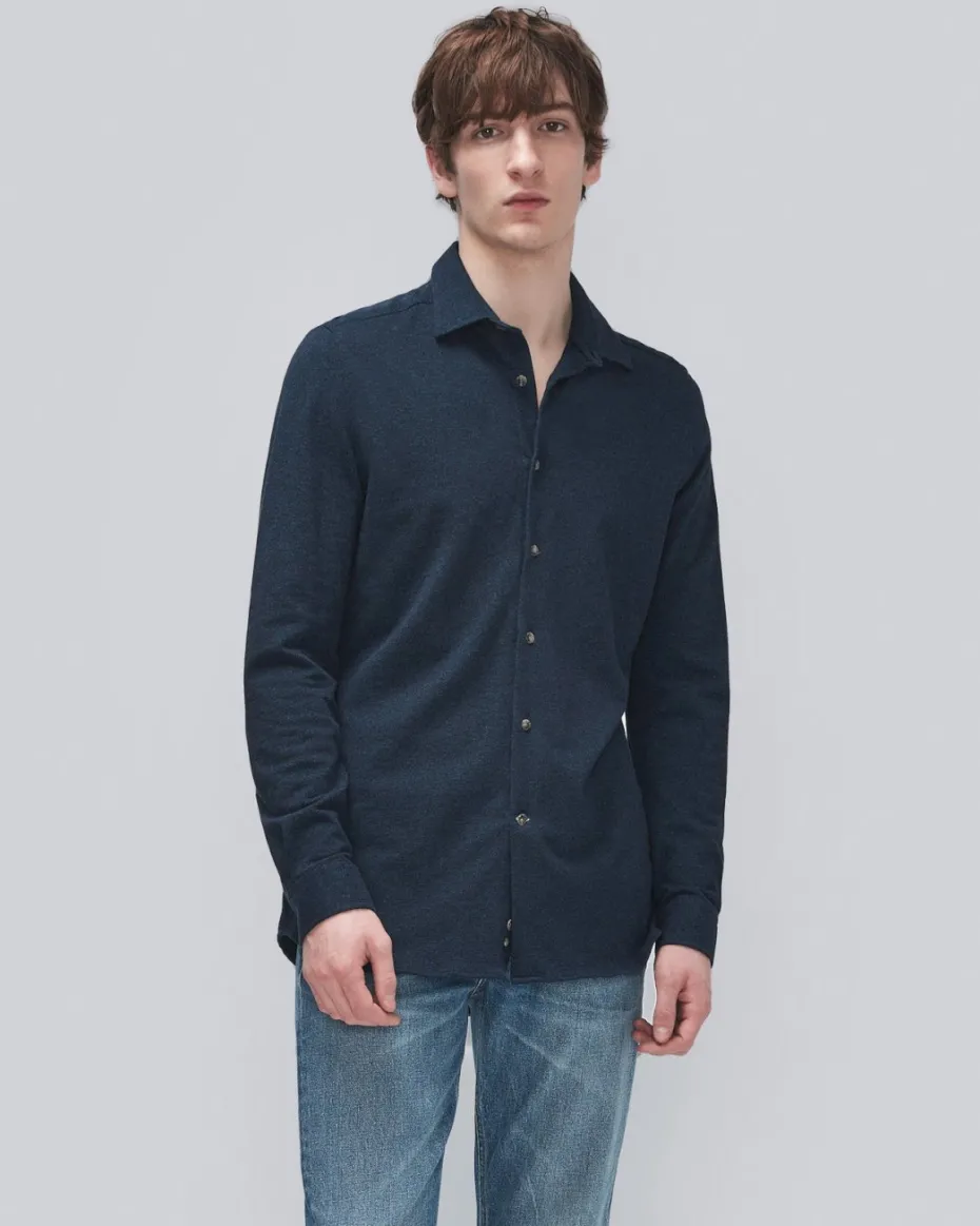 Pique Knit Button Down in Light Blue