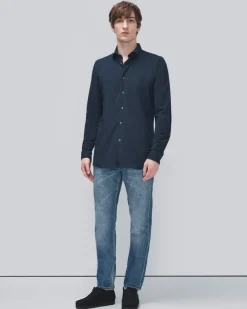 Pique Knit Button Down in Light Blue