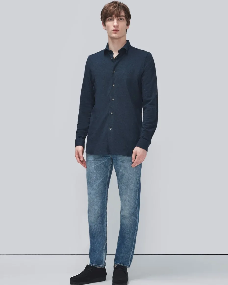 Pique Knit Button Down in Light Blue