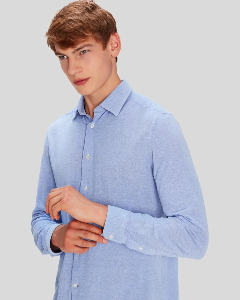 Pique Knit Button Down in Light Blue