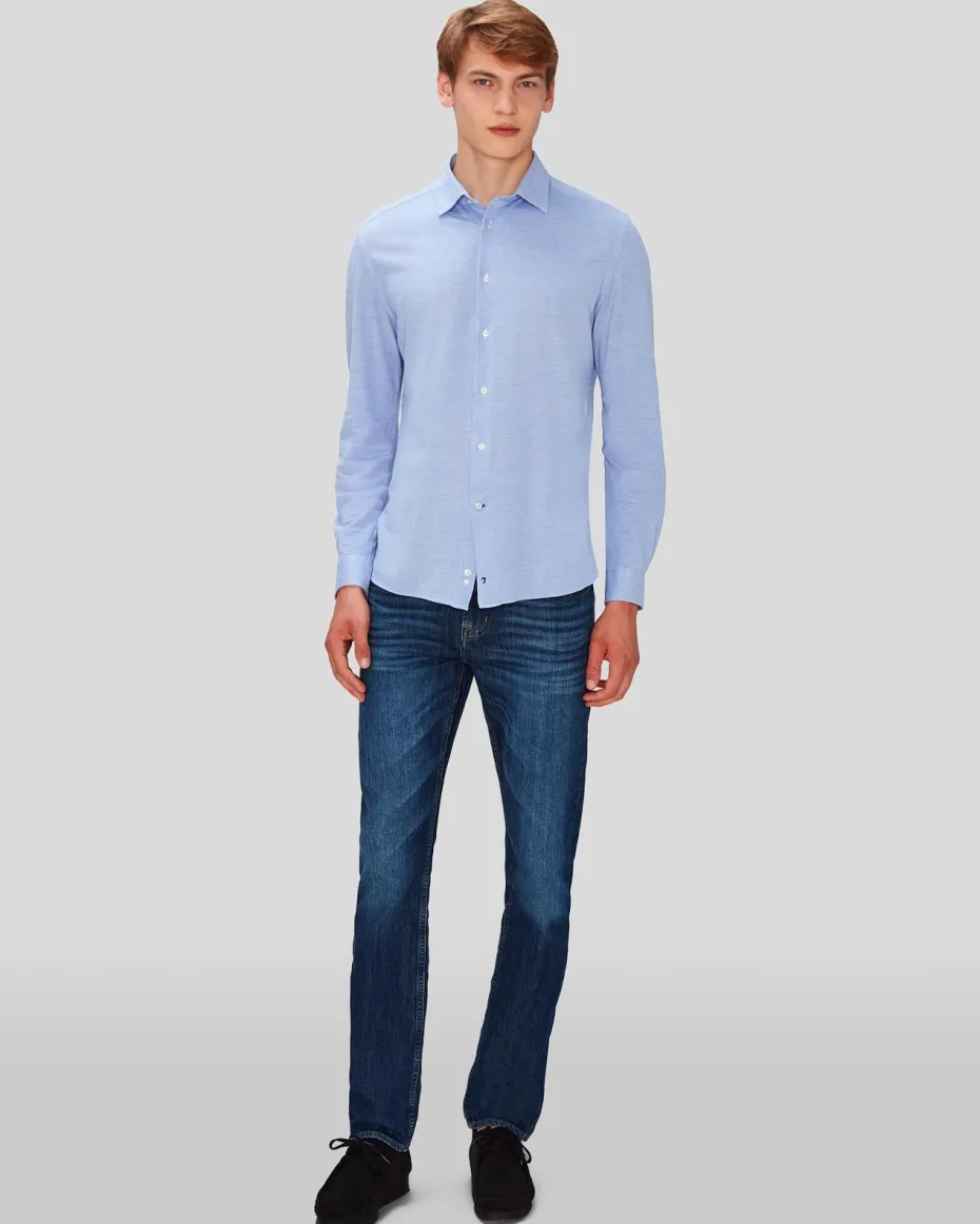 Pique Knit Button Down in Light Blue