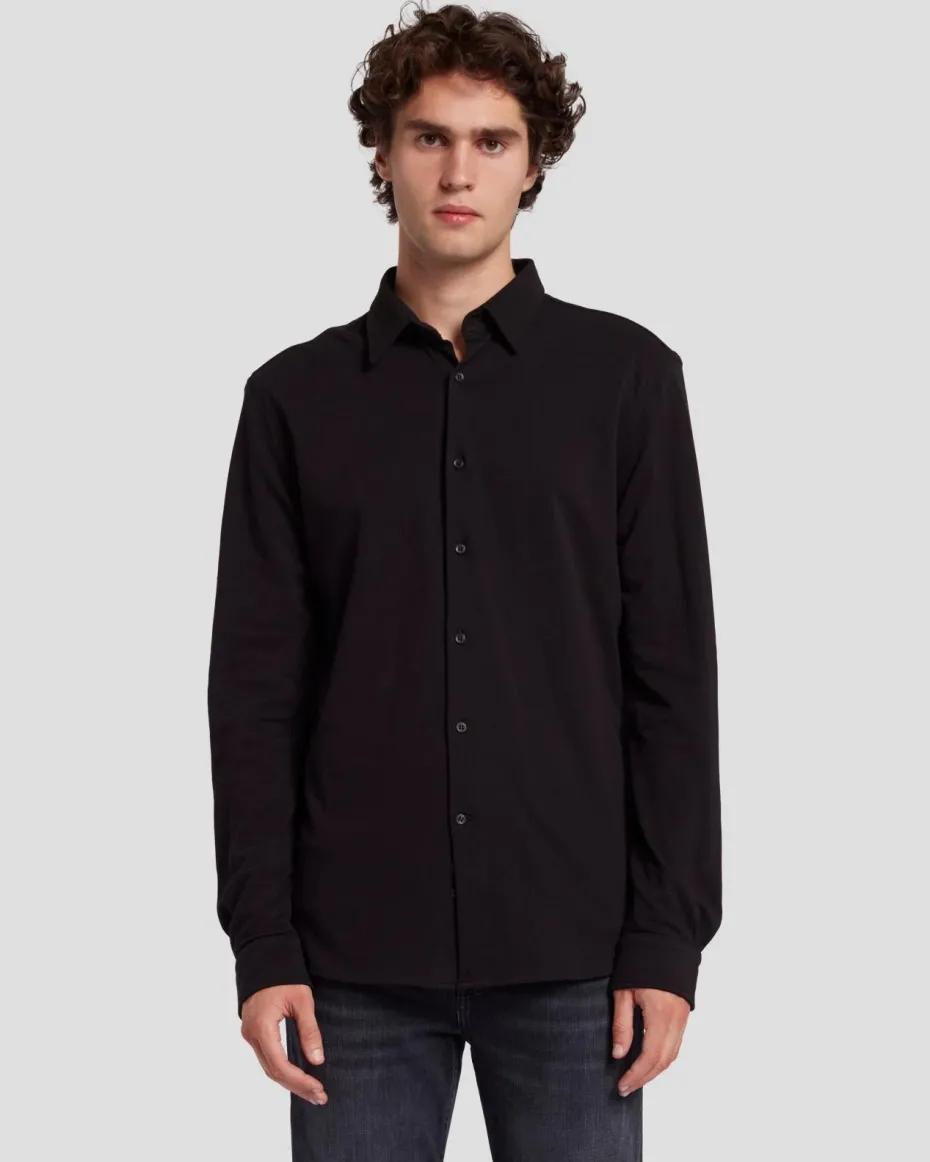 Pique Knit Button Down in Light Blue