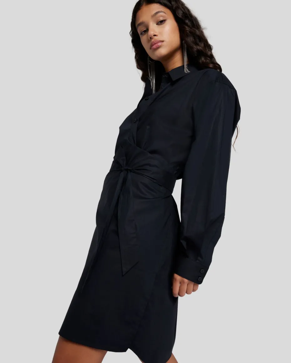 Poplin Shirt Dress in Black