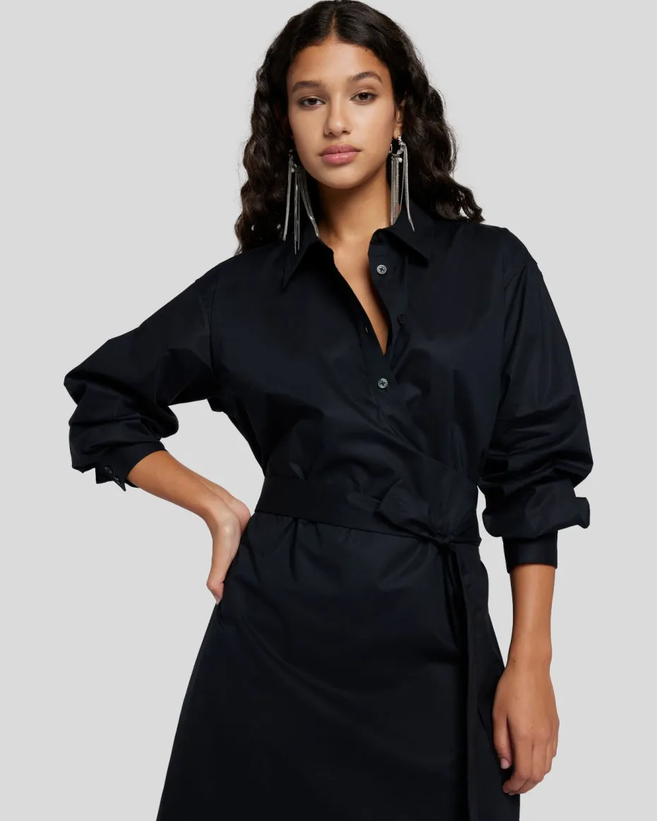 Poplin Shirt Dress in Black