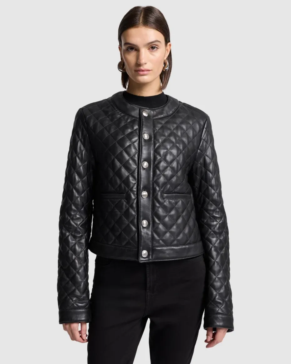 Quilted Leather Jacket in Black