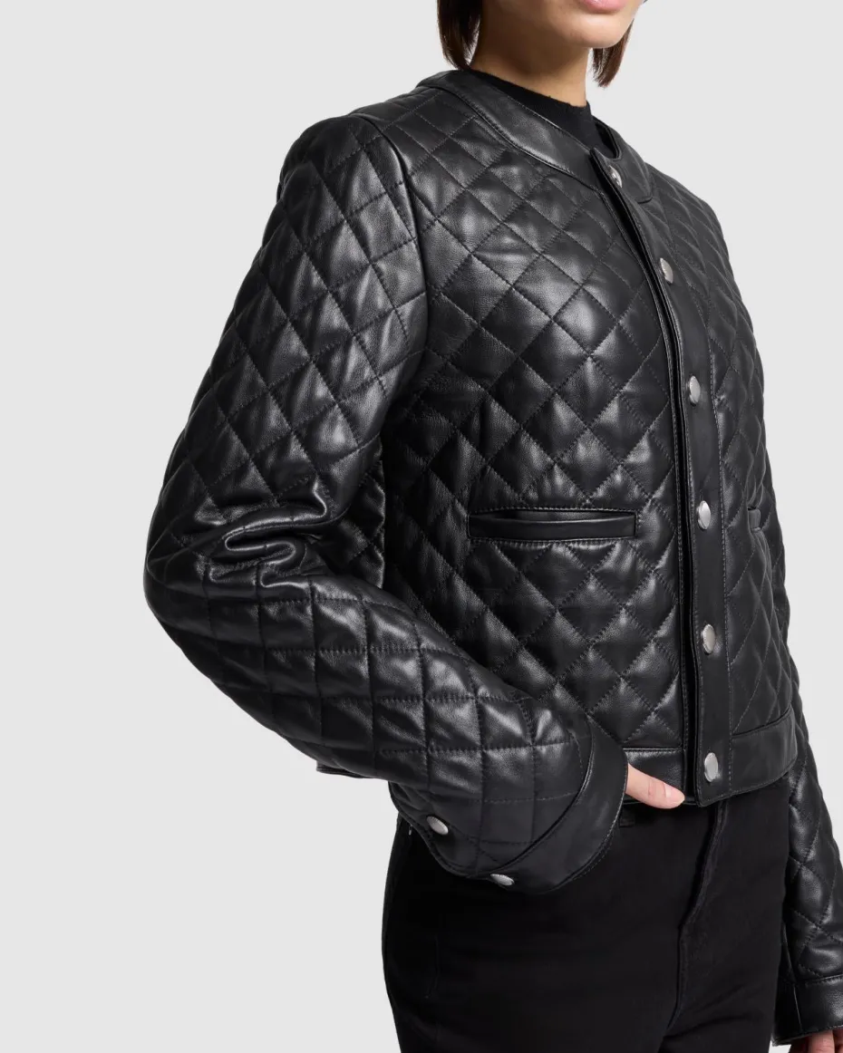 Quilted Leather Jacket in Black
