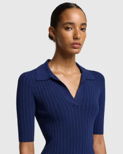 Ribbed Henley Sweater in Inkwell