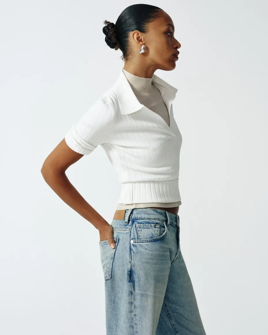 Ribbed Henley Sweater in Inkwell
