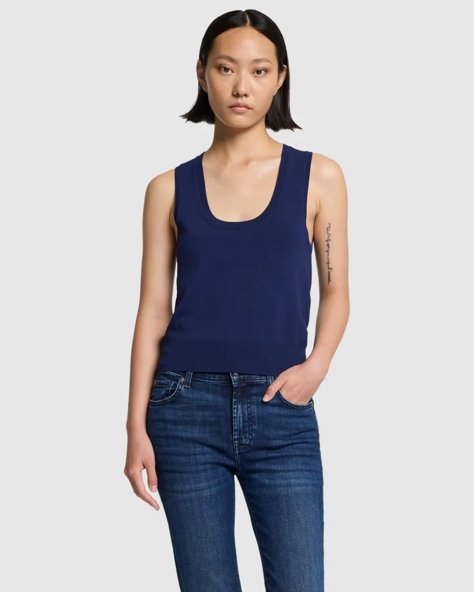 Ribbed Scoop Neck Top In Inkwell