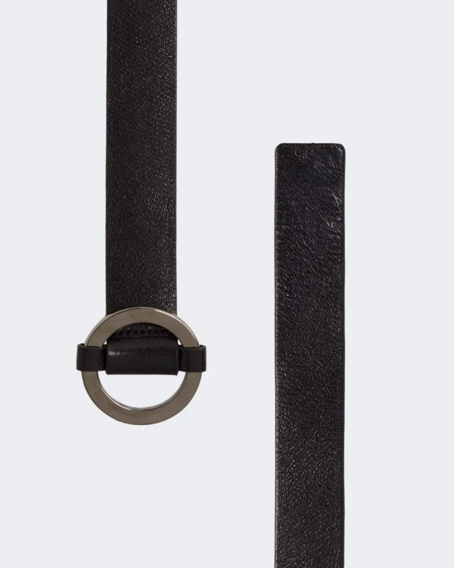 Ring Buckle Leather Belt in Black