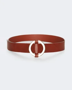 Ring Buckle Leather Belt in Black