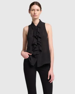 Ruffle Bow Halter Top in Pinstripes